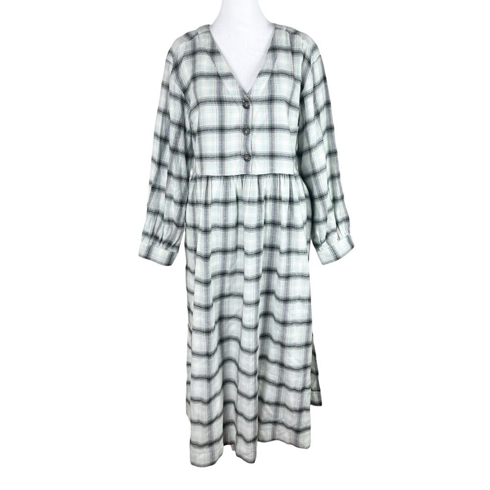 Madewell Flannel Button Front Midi Dress Cottagecore Peasant Celestial Blue Sz 8 - Picture 3 of 9